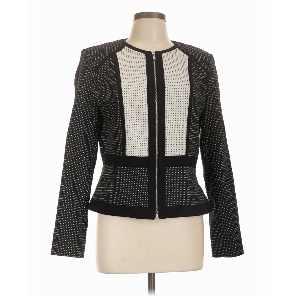 NWT CALVIN KLEIN Polka Dot Black And White Zip Front Blazer 14